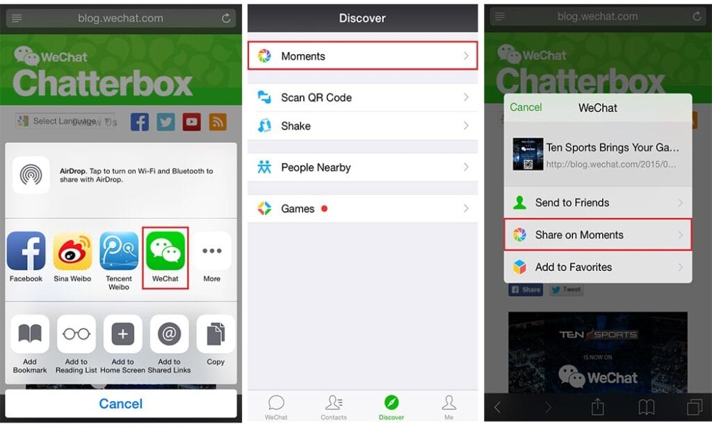 Interface WeChat Moments